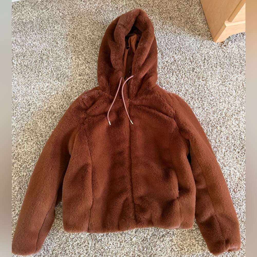 Rachel Zoe Cozy Brown Faux Fur Jacket